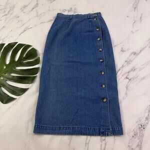 Charter Club Womens Vintage 90s Denim Jean Skirt Size 6 Button Trim Midi Blue